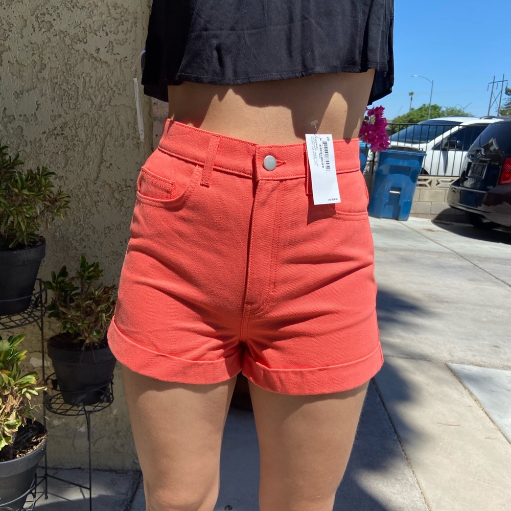 Coral American Apparel High Waisted Shorts